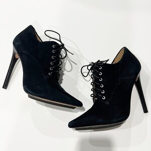 L.A.M.B. Isabella Black Suede Leather Stiletto Booties Size 9